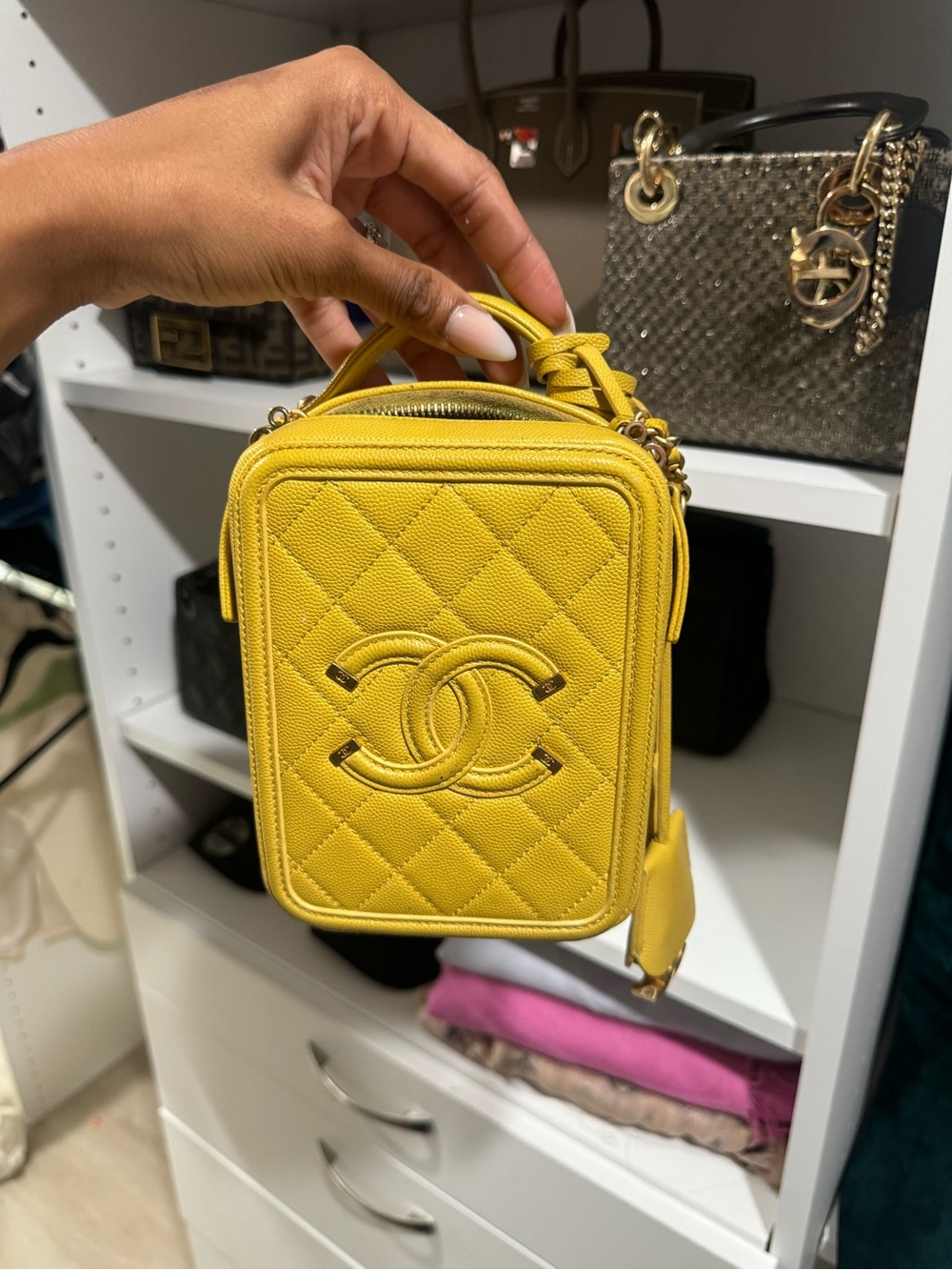 CHANEL Yellow Quilted Vanity Crossbody Bag
